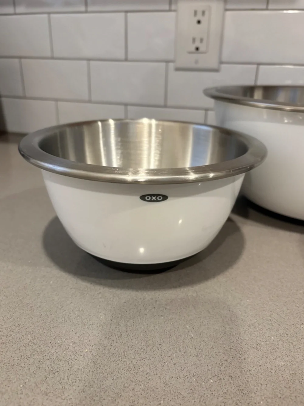 OXO Good Grips 3 piece Stainless Steel Mixing Bowl Set White Non Slip